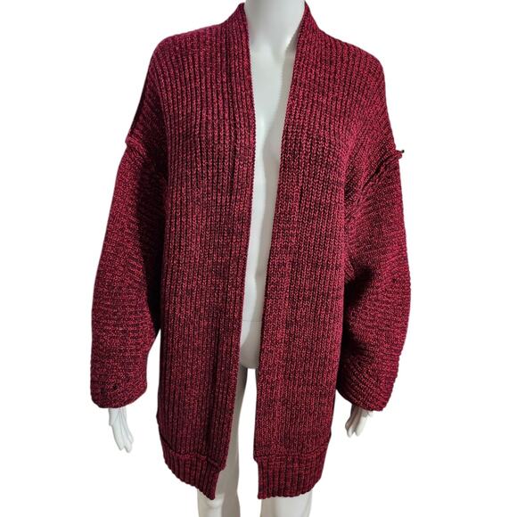 Free People Womens Open Front Long Sleeves Chunky Knit High Hopes Cardigan Red M - Picture 2 of 11